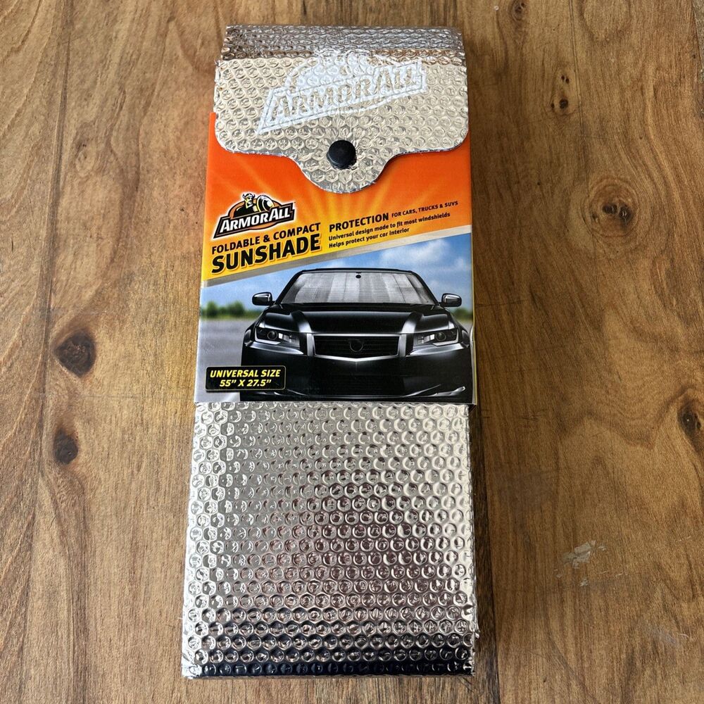 Armor All Foldable Compact Sunshade Silver Metallic 55" x 27.5" Car Windshield